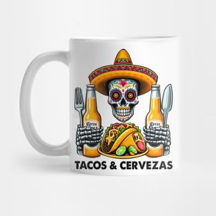 Tacos & Cervezas Funny Mexican Sugar Skull Mug